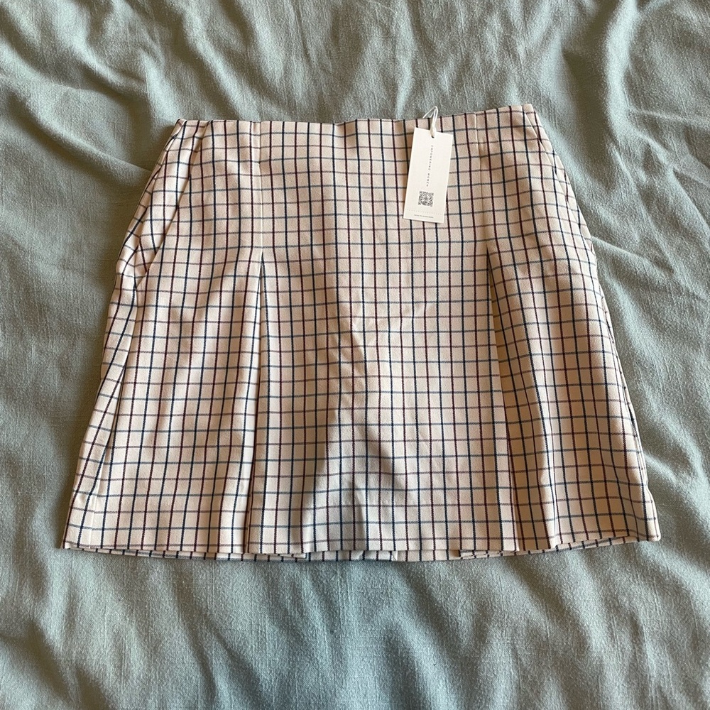 Tory Burch Beige Mini Golf Skort with Navy and Burgundy Grid